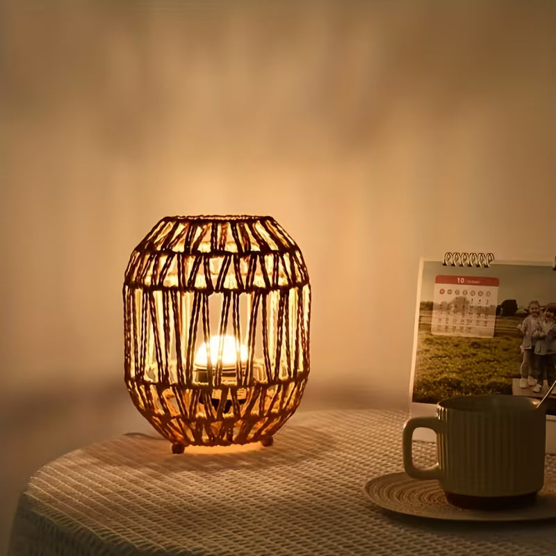 Rieten Tafellamp – Natuurlijke Sfeerverlichting