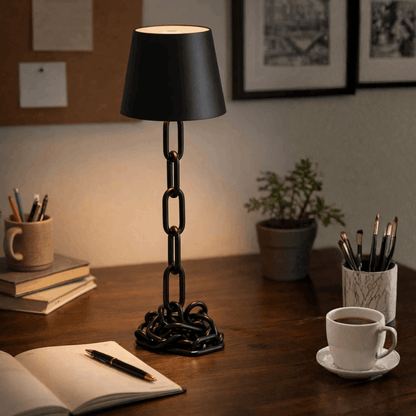 Zwarte ketting tafellamp met rustig sfeervol licht