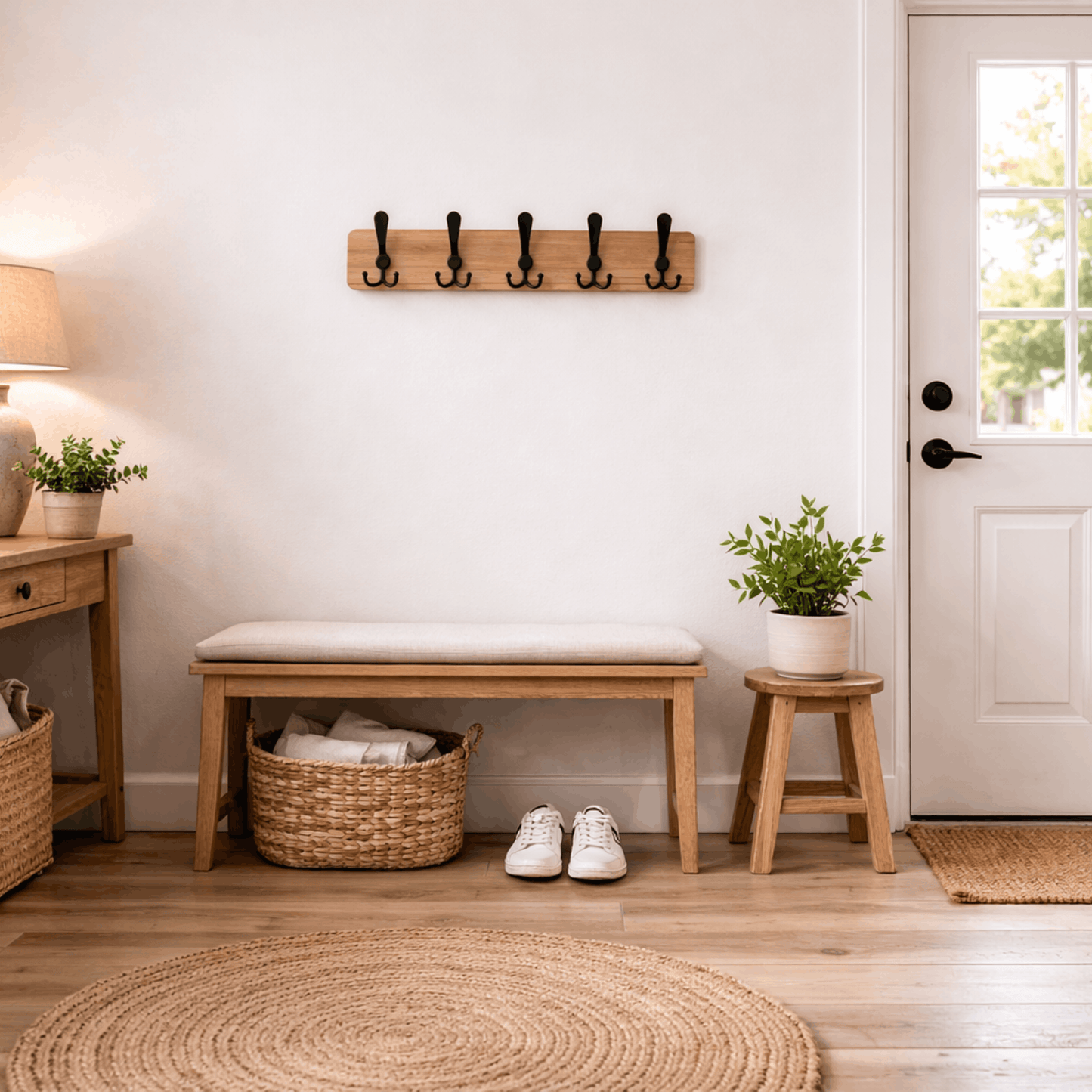 Kapstok Hout – Wandkapstok met Zwarte Haken voor Hal, Keuken of Slaapkamer