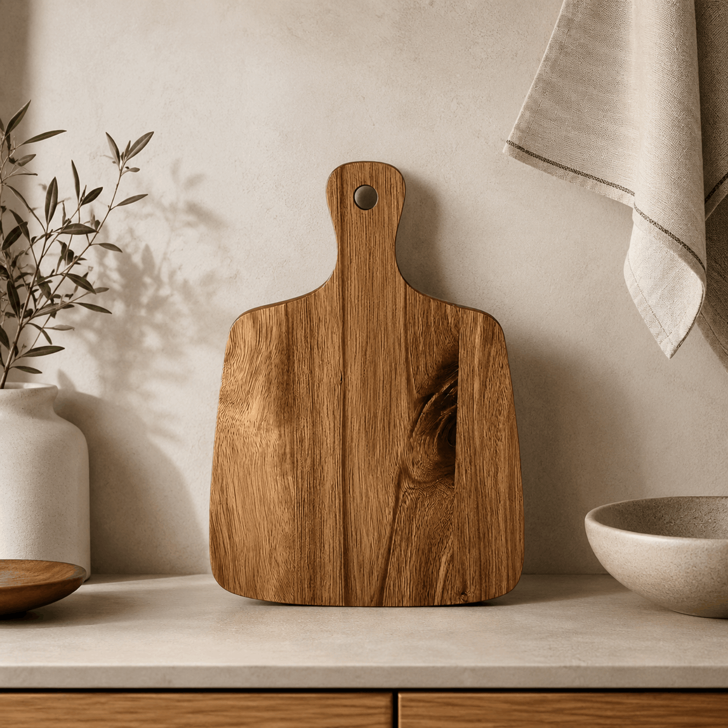 Snijplank Hout – Rustieke Snijplank met Handvat voor Keuken en Serveren