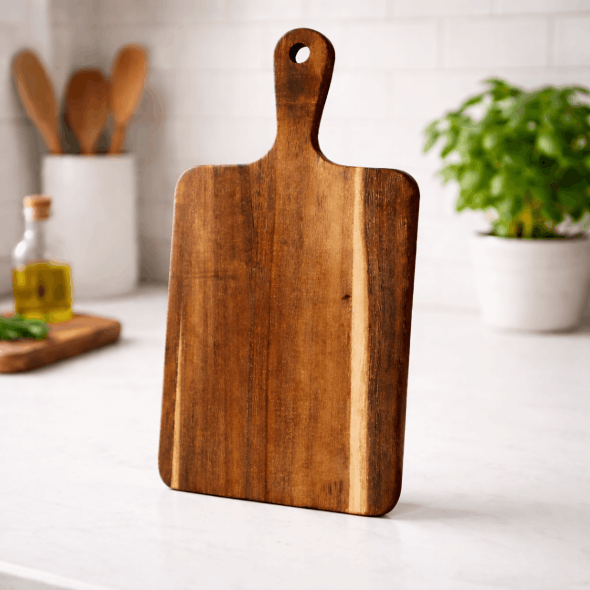 Houten snijplank met glad oppervlak, geschikt voor het snijden en voorbereiden van ingrediënten in de keuken.